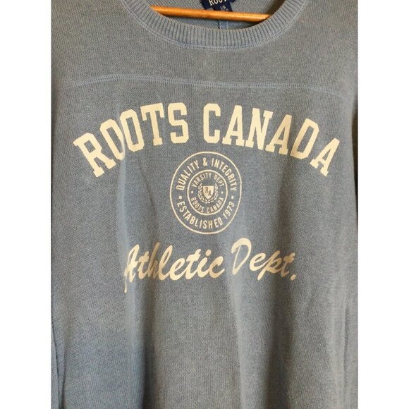 Roots Canada Athletic Dept Ramie Cotton Knit Jumper Sweater Blue Large - Picture 2 of 8